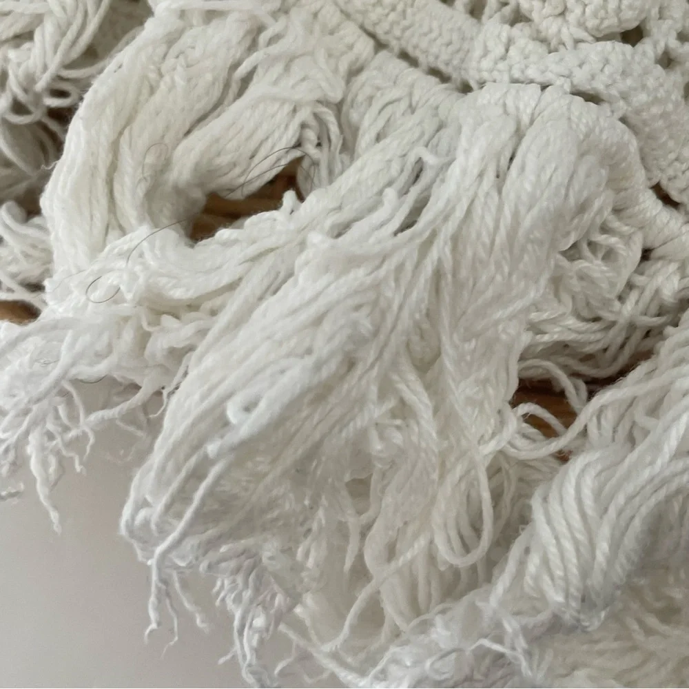 Bohemian handmade crochet scarf heart design fringed tassel detailing